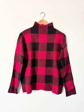 Tahari Buffalo Check Sweater Red Black Mock Neck Size M NWOT